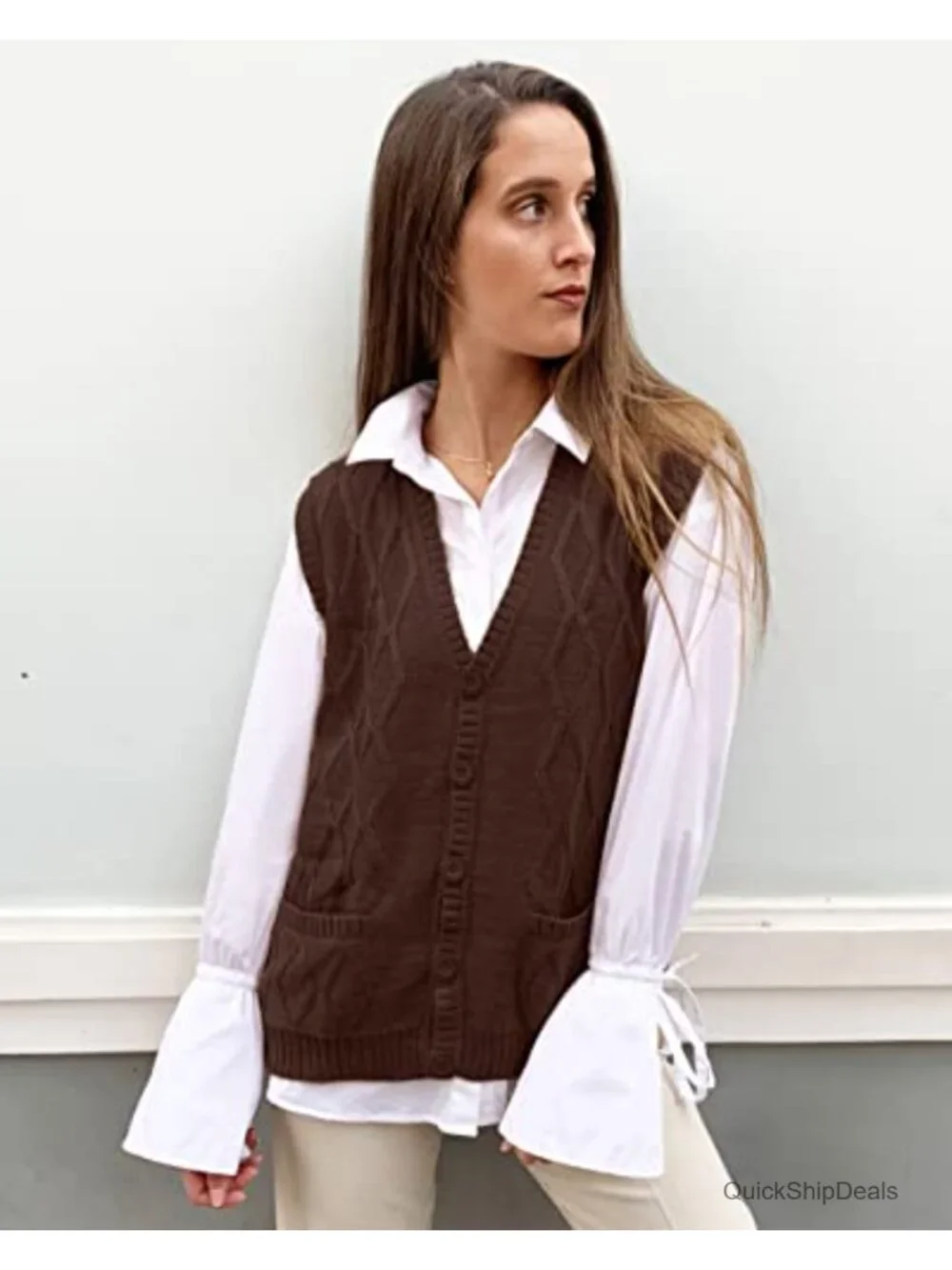 Alpaca Wool V-Neck Argyle Cardigan Sweater Vest Sleeveless